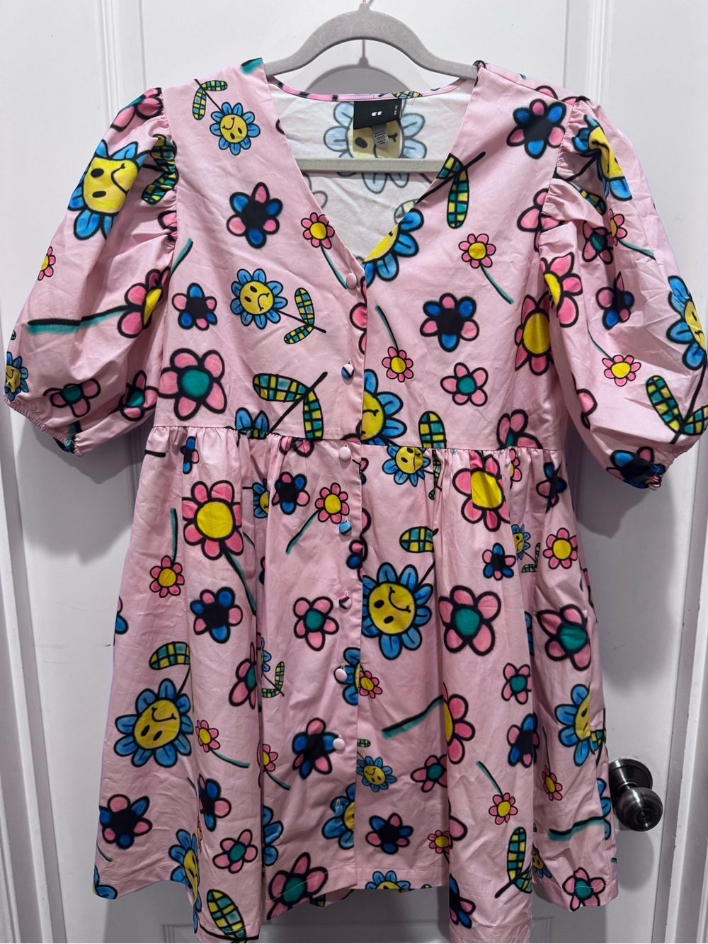 Lazy Oaf X Gentle Thrills airbrush flower Puff Sleeve Dress
